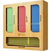 Royal Craft Wood Bamboo Ziplock Bag Storage Organizer  4-in-1 Kitchen Drawer & Wall Mount Container for Sandwich, Snack, Quart & Gallon Bags with Slider Top