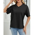 thumbnail image 3 of biudgviw Summer Tops for Women Short Sleeves Solid Color Shirts V Neck Side Slit Tee Casual Soft Business Clothes with Pocket, 3 of 4
