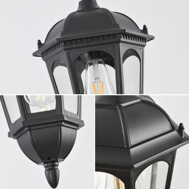 FEMILA Outdoor Wall Sconce - Dusk To Dawn Post Light, Matte Black With Seeded Glass, Weather Resistant