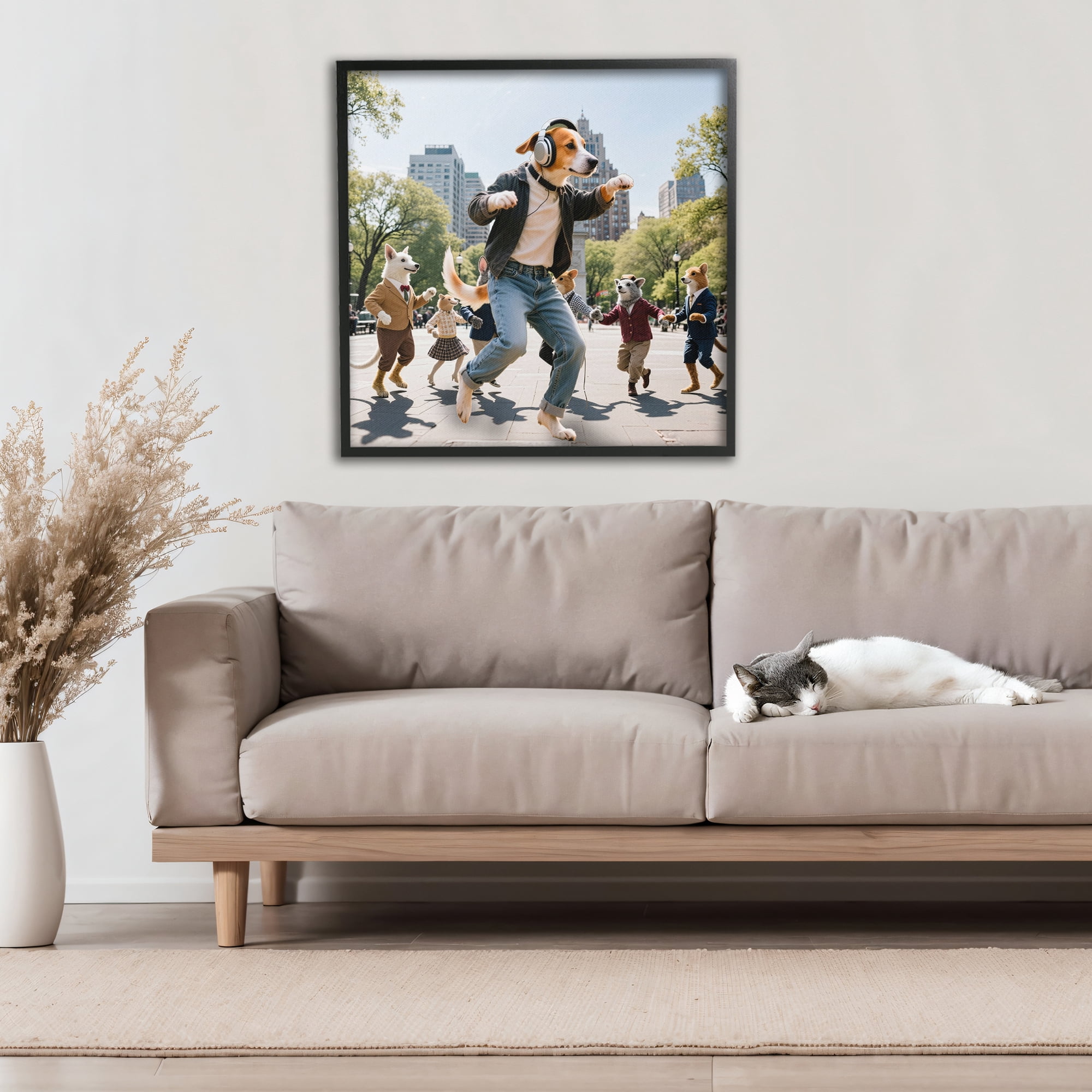 Stupell Industries Stylish Dog Dancing in Park Black Framed Giclee Art, design by CAD Designs