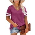thumbnail image 2 of Casual Summer Tops for Women V Neck T Shirts Short Sleeve Tunic Tops Loose Fit Women's Striped Strappy V-neck Color-Plaid T-shirt, 2 of 5