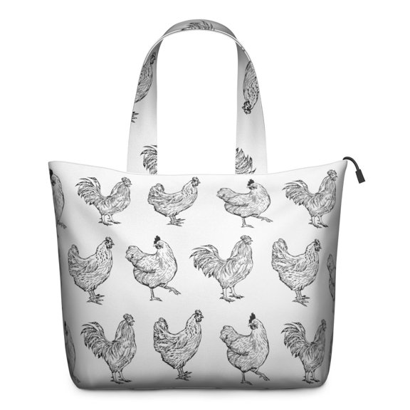 White Chicken Sketch Pattern Travel Tote Bags for Women Carry On,Large Weekender Bags for Women Travel,Multi Functional Duffle Bag for Work,Shopping,Sports