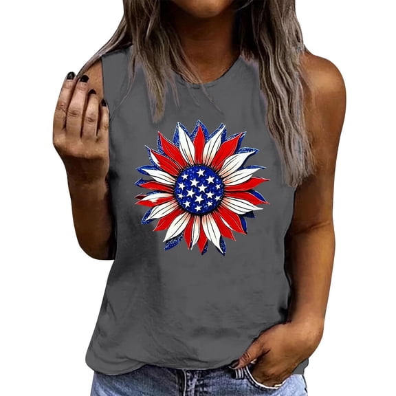 Floruhand Sleeveless Tops for Women 4th of July Patriotic Holiday Print Tank Tops Casual Summer Shirts for Independence Day
