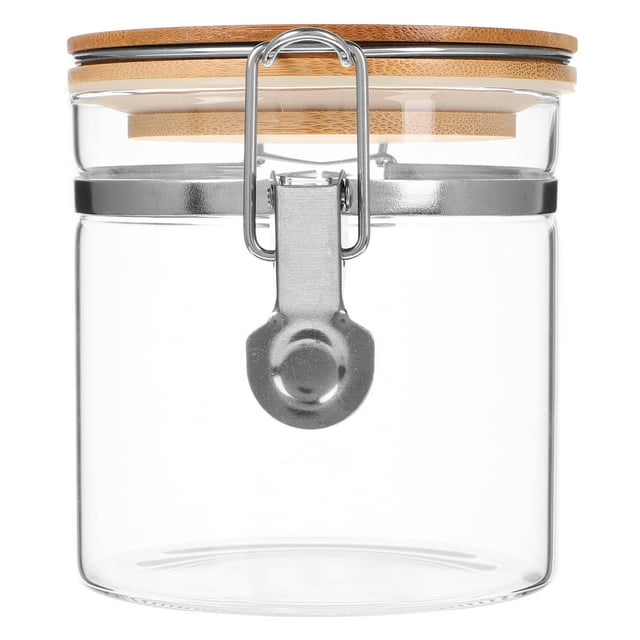 Glass Food Storage Jar with Airtight Bamboo Lid 550ml Clear Tea Storage Container Cookie Candy Jar Salt Spice Jar for Pantry Organization for Flour Rice Nuts Coffee Beans