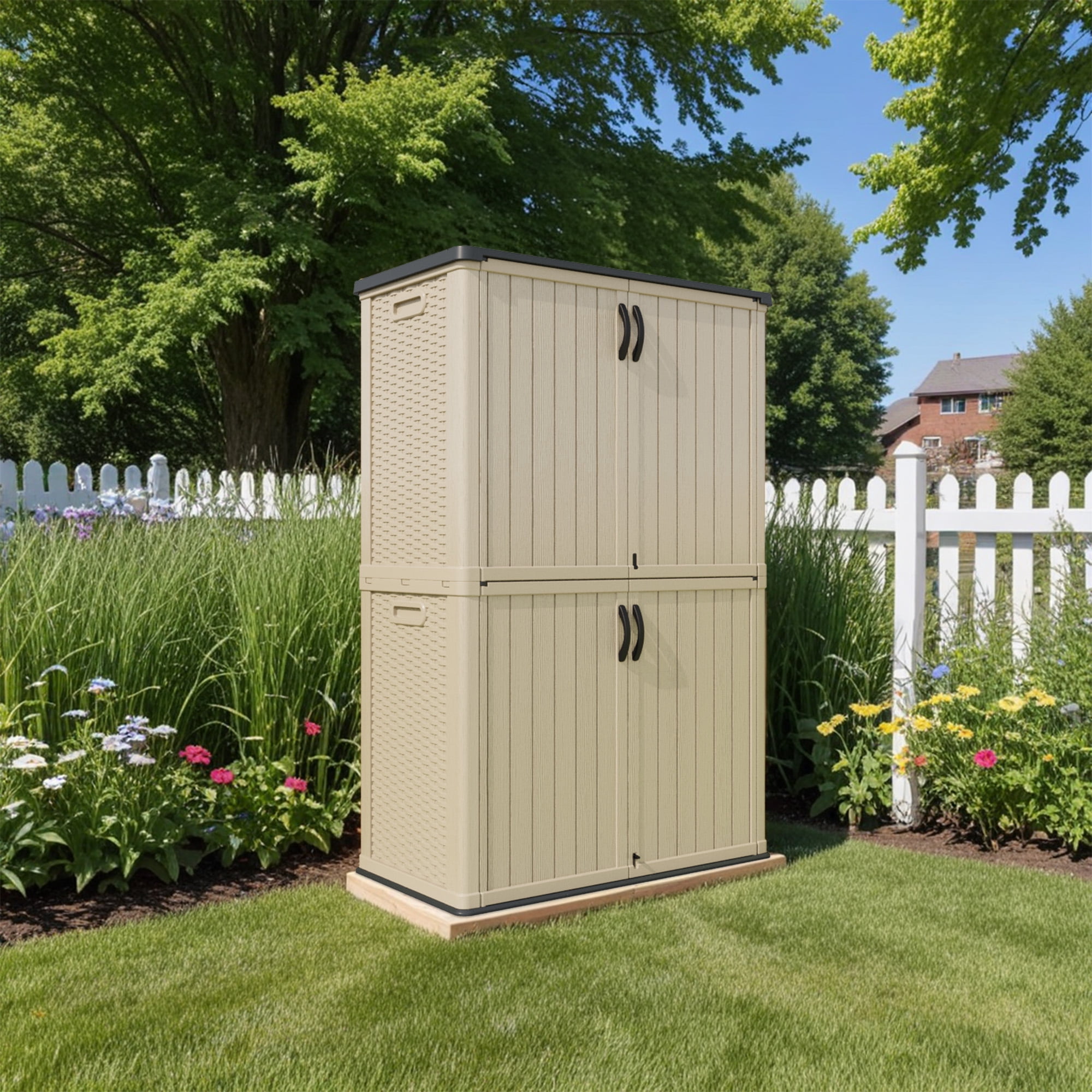 Homall 50 Cu.ft Resin Outdoor Storage Shed - Waterproof, Lockable & Sturdy Floor for Patio/Garden, Beige