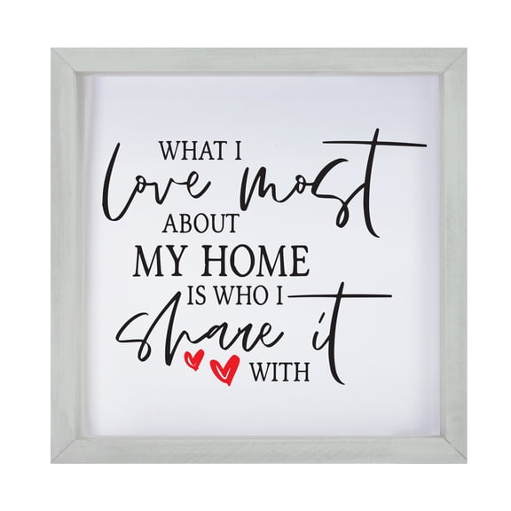 LifeSong Milestones 7x7 Modern Inspirational Framed Shadow Box for Wall Decoration - What I Love Most About My Home (Heart) (Grey)