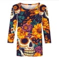 thumbnail image 4 of Simua Hauts Imprimés Floraux Colorés pour Femmes, Chemises à Manches 3/4, Col Rond, Blouses Décontractées Amples, 4 of 5