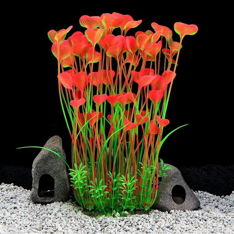 Fish Tank Decorations Plants with Resin Broken Barrel and Cave Rock View,  15pcs Aquarium Decorations Plants Plastic,Fish Tank Accessories, Fish Cave