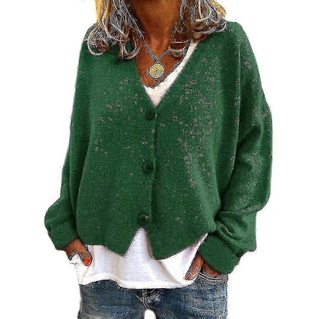Pull Femme Tricoté Décontracté Col en V Cardigan Couleur Unie