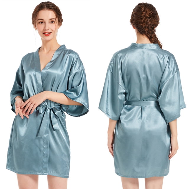 Fjuchai Women's Silk Satin Robes Silky Night-Robe Short Bathrobe Sleepwear Short Robe Solid Color Pjs S-XXL