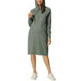 thumbnail image 3 of MODA NOVA Juniors Casual Pullover Sweatshirt Long Sleeve Hoodie Midi Dress with Pockets Army, 3 of 6