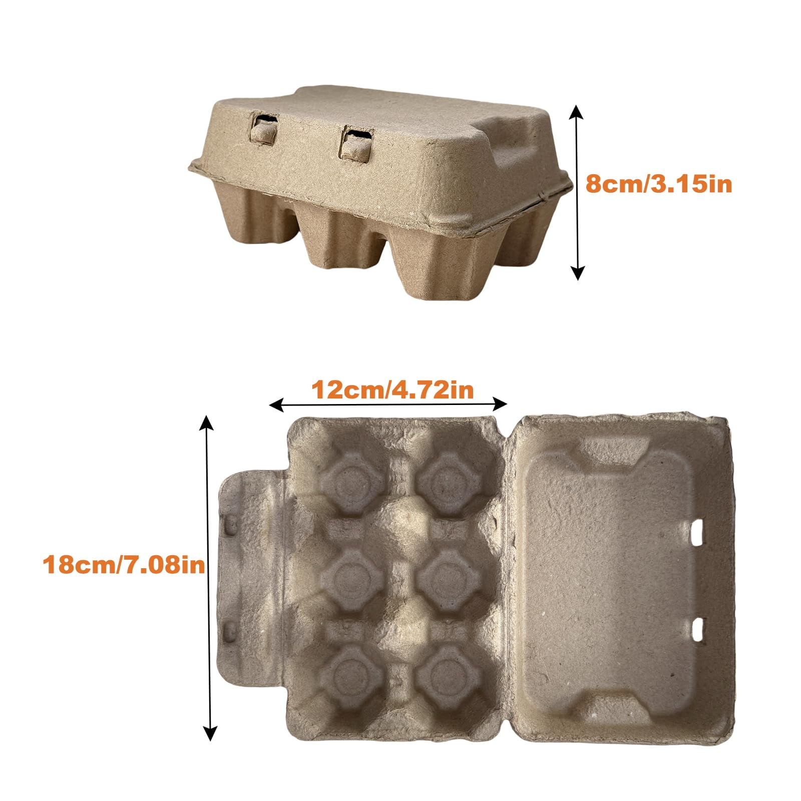 Half Dozen Pulp Duck Egg Carton Container, 6-Count Storage Box for Farm Fresh Double-Yolked Jumbo Eggs, Reusable, Brown