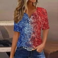 thumbnail image 2 of Summer Womens 4Th of July Summer Tops Usa Flag Star Stripe T Shirts Pullover Sweater Blouses Henley Neck Tee Front Button Down Tunic Tee Short Sleeve Tops Beach Holiday Clothes, 2 of 5