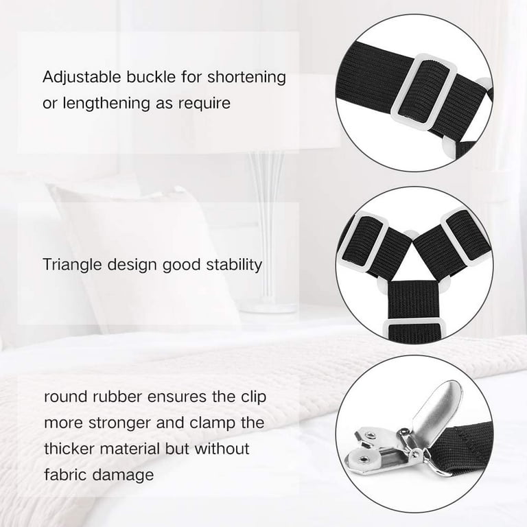 Bed Sheet Fasteners, 4 PCS Adjustable Triangle Elastic Suspenders Gripper  Holder Straps Clip for Bed Sheets,Mattress Covers, Sofa Cushion