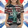 thumbnail image 2 of Girls Patriotic Statue of Liberty Graphic T-Shirt 4th of July USA Flag Retro Vintage Tee Youth Ages 3-14 Blue,Size 4-5 T, 2 of 5