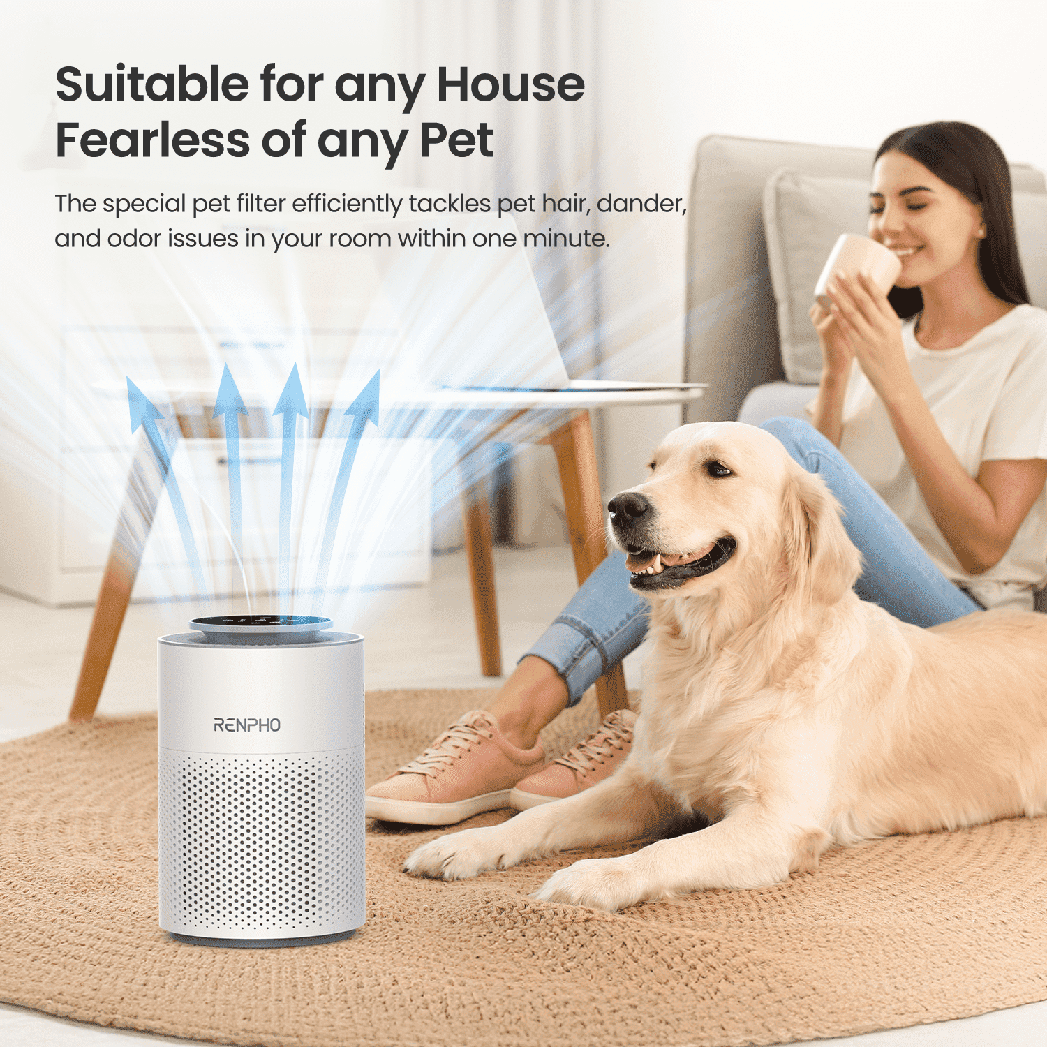 RENPHO Home Air Purifier for Allergy and Asthma up to 360 Sq.ft, HEPA Filter Air Purifier for Bedroom with 7-color Night Light, Remove 99.95% Odors, Smoke, Dust, Pollen, White