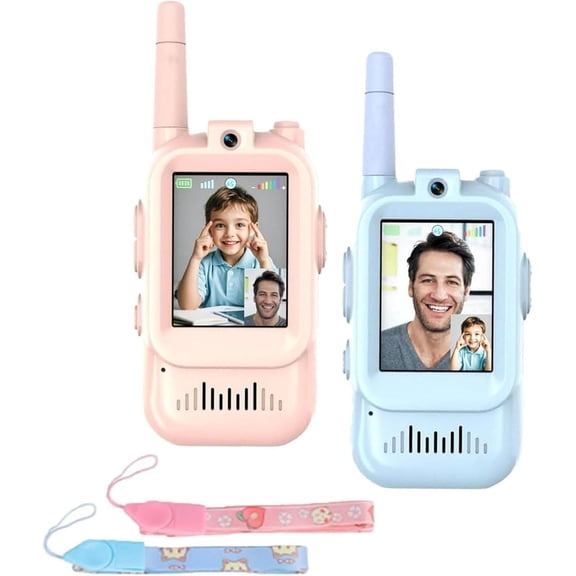 Video Walkie Talkies for Kids Pack, Rechargeable Long Range Walkie Talkies with Screen Display, HD Camera, Voice Changer & Real-Time Video Chat, Pink Blue Design