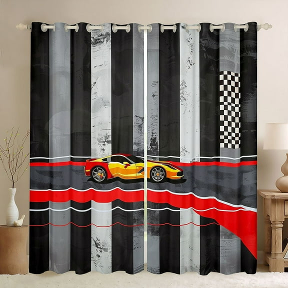 Castle Fairy Teens Fast Car Curtains Pack of 2 (42x84 Each),Extreme Speed Sport Curtains Blackout,Abstract Vintage Geometric Stripes Bedroom Curtains,Breathable Home Decor