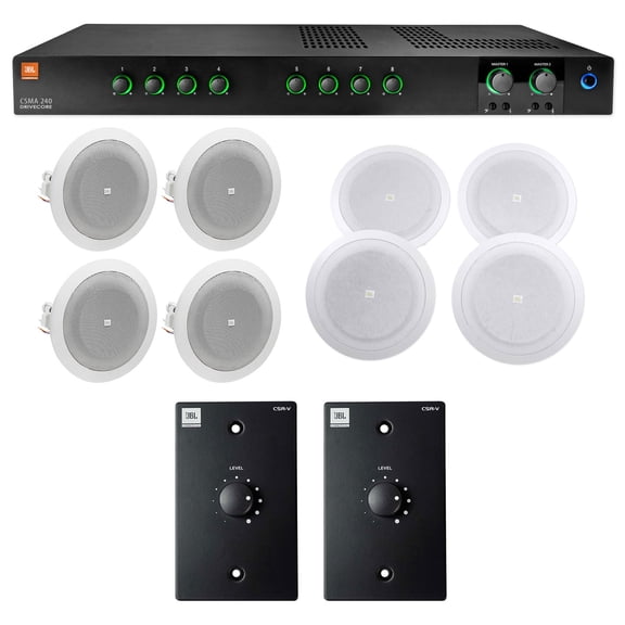 JBL CSMA240 Commercial Amplifier (4) 8" (4) 4" In-Ceiling Speakers Wall Controls