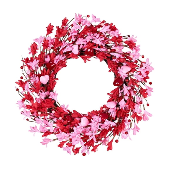 ValHome Red & Pink Valentine's Day Floral Wreath - 22" Romantic Artificial Flower Valentine Wreath - Spring Wreath Home Decor for Front Door, Anniversary, Wedding & Love-Themed Decoration