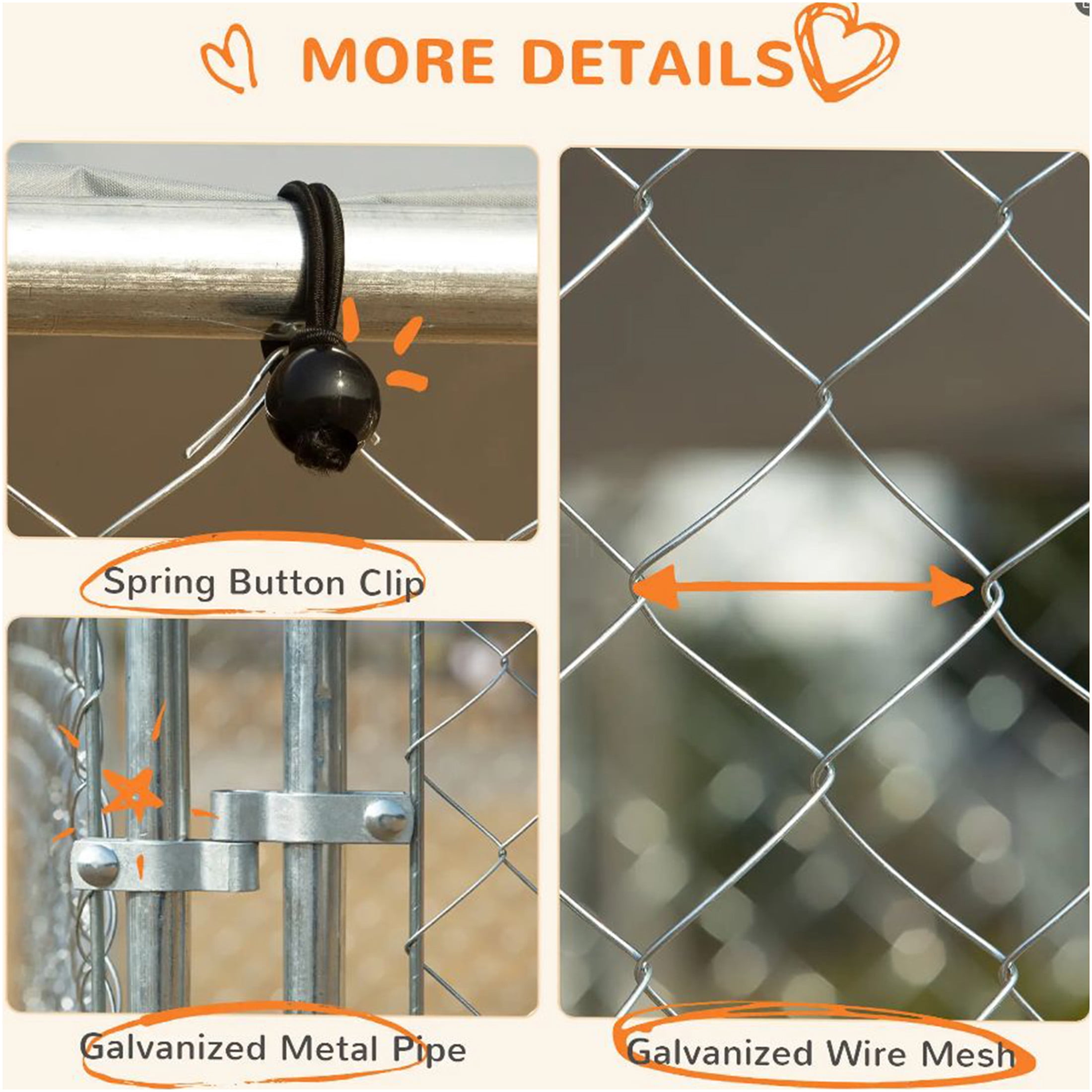 JERFIT Large 13x13x7.6ft Outdoor Dog Kennel with Roof Cover, Heavy Duty Steel Welded Wire Pet Playpen Yard Fence Run for Big Dogs, Silver