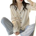thumbnail image 4 of Conjunto De Ropa De Dormir Con Cuello Vuelto, Conjunto De Pijama De Mujer Transpirable De 2 Piezas, Conjunto De Ropa De Dormir Suelta De Moda Con Bolsillo Para Otoño Y Primavera ANGGREK  Otros, 4 of 8