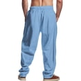 thumbnail image 4 of Homeyce Men's Lightweight Linen Jogger Pants Elastic Drawstring Waist Straight-Legs Pants with Deep Pockets Cotton Linen Cotton Trousers Loose Fit Summer Yoga Beach Casual Cotton Linen Pants,Blue S, 4 of 4