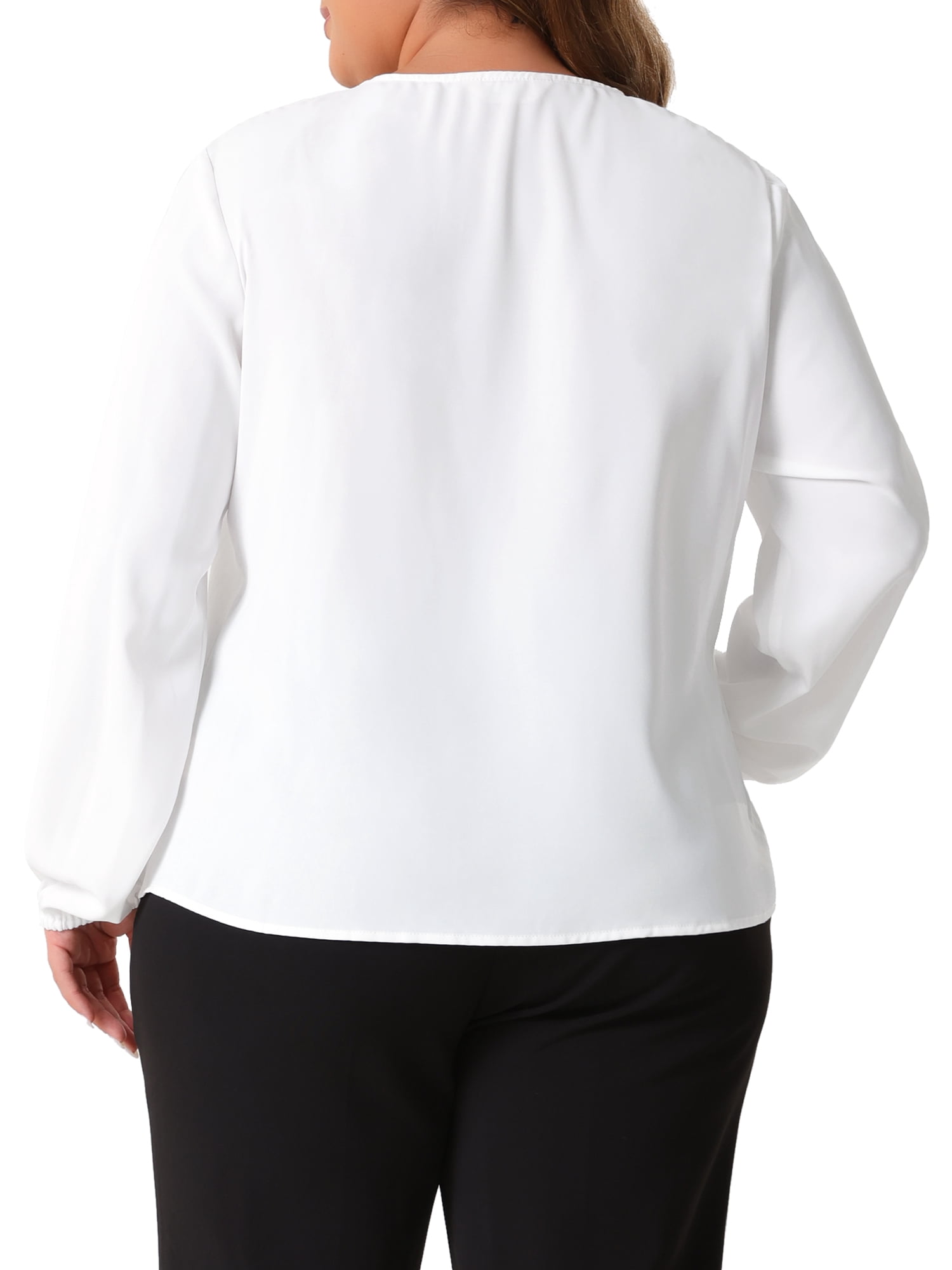 DARING DIVA Women's Plus Crew Neck Pleated Chiffon Blouse 4X White