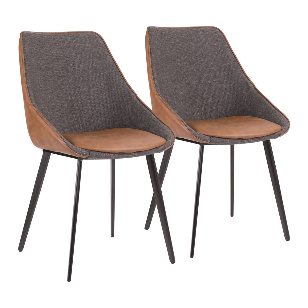 Marche Contemporary TwoTone Chair in Brown Faux Leather and Grey Fabric by LumiSource Set of