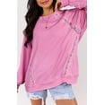 thumbnail image 2 of Women's Bright Pink Lace Patched Raglan Sleeve Loose Fit Sweatshirt - [ZhiHiMeRi] | (US 12-14)L, 2 of 11