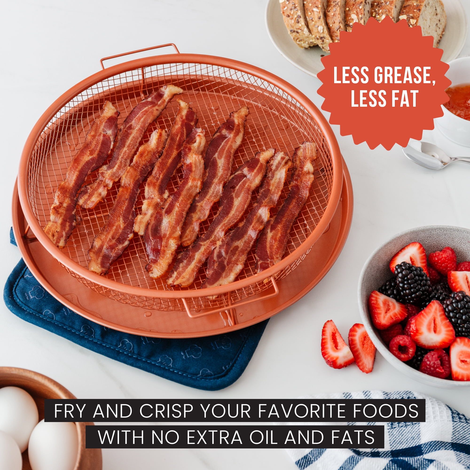 Chef Pomodoro Copper Crisper Tray for Oven, 2-Piece Set (Round- Large)