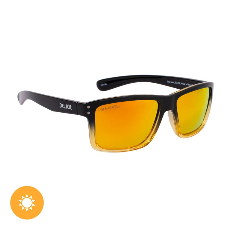 Del Sol Solize Color-Changing Unisex Sunglasses - Sea Sand Sun - Changes  Color from Black & Clear to Yellow in the Sun - Polarized Pro, Mirrored Lens,  100% UVA/UVB Protection