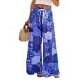 thumbnail image 2 of Dress Pants Women Petite High Waisted Wide Leg Summer Beach Vacation Pants Boho Lounge Casual Palazzo Trousers Royal Blue XL, 2 of 8