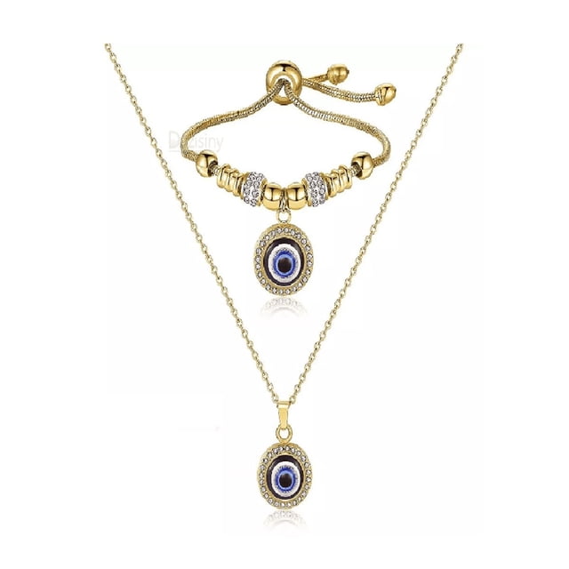 Set Collar Y Pulsera Turcas Del Mal De Ojo color Oro