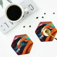 thumbnail image 5 of Disketp Abstract Fabric Color Waves Funny Coasters,6 Pcs Leather Coasters with Holder, Perfect Housewarming Hostess Gifts,Protect Furniture from Water Marks Scratch and Damage,Hexagon, 5 of 7