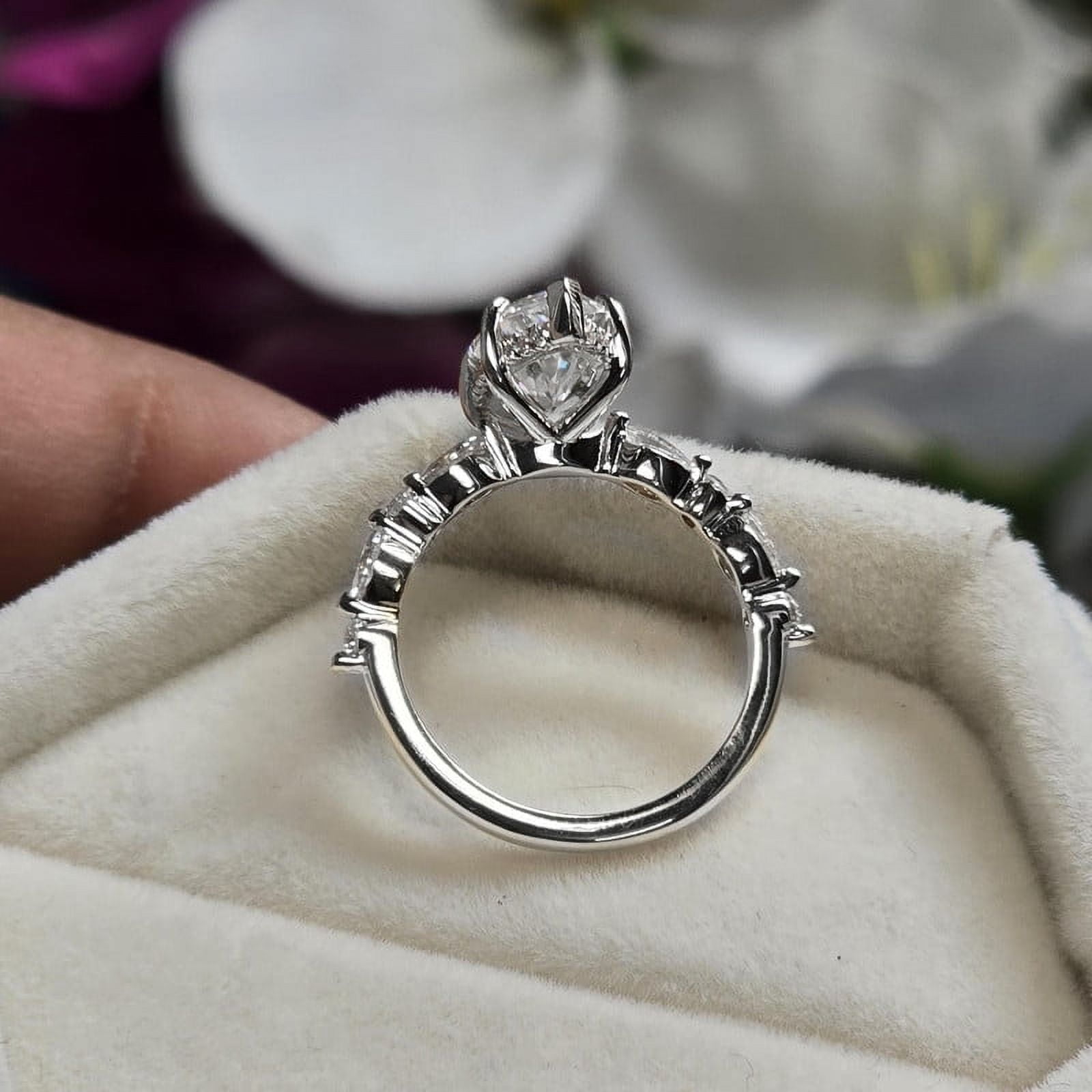 solitaire jewels 2CT Marquise Moissanit Hidden Halo Engagement Ring For Women, 18K White Gold