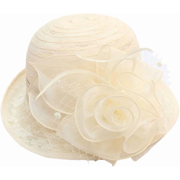 YooGuoGuo Organza Hat for Women Flower Wide Brim Hat for Wedding Tea Party Costume