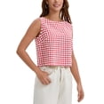 thumbnail image 4 of INSPIRE CHIC Womens Summer Cropped Tank Tops Gingham Top Button Back Casual Sleeveless Blouses Shirts S Red, 4 of 5