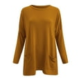 thumbnail image 5 of Tshirts For Women Autumn Winter Solid Color Round Neck Puff Long Sleeve Pocket Tops Tee Shirts Daily-Wear, 5 of 5