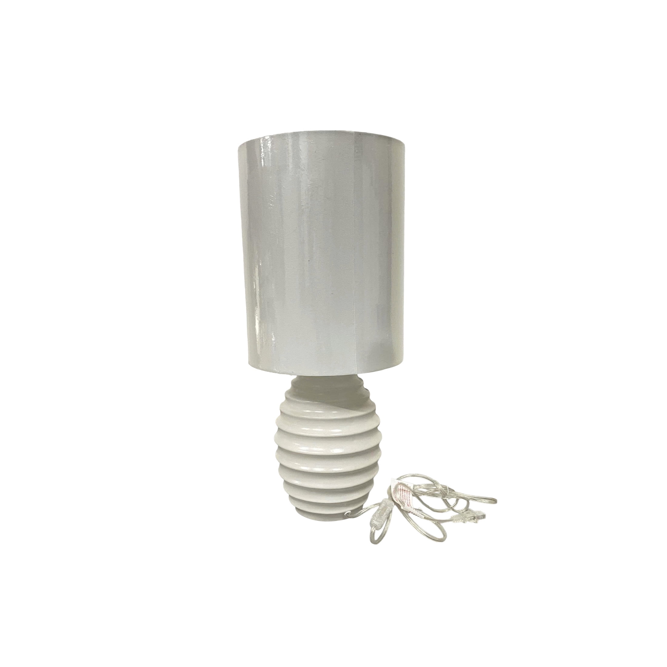 DecMode 24" Handmade Ribbed White Table Lamp with White Linen Shade