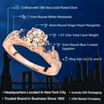 thumbnail image 2 of Gem Stone King 18K Rose Gold Plated Silver Peach Morganite Blue Created Sapphire and White Moissanite Engagement Ring for Women (1.15 Cttw, Gemstone October Birthstone, Round 6MM and 3MM, Size 5), 2 of 6