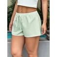 thumbnail image 2 of Women'S Striped Print Drawstring Elastic Waist Shorts Casual Wide Leg Low Rise Summer Boxer Shorts Light Green S, 2 of 5
