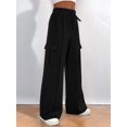 thumbnail image 6 of Women'S Plus Size Drawstring Running Sweatpants Loose Fit Wide Leg Pure Color Athletic Trousers Black L, 6 of 8