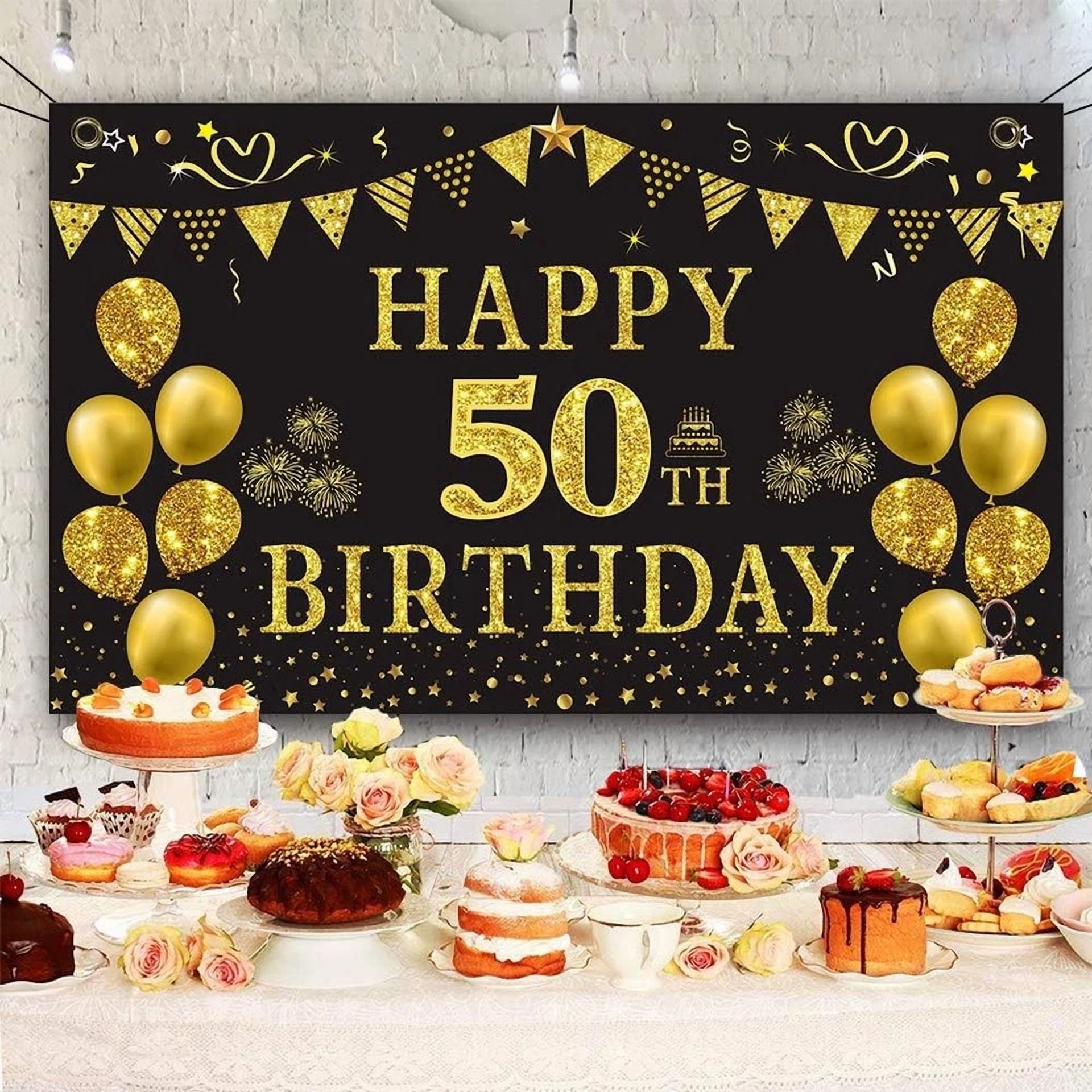 BUTTERFLY- Trgowaul 50Th Birthday Backdrop Black Gold 43.3"L X 70.8"W