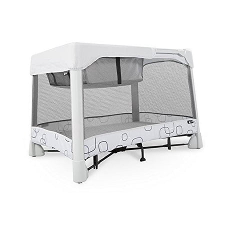 4moms Breeze Classic Easy Open 2-Panel Baby Play Yard with Removable Bassinet, Light Grey
