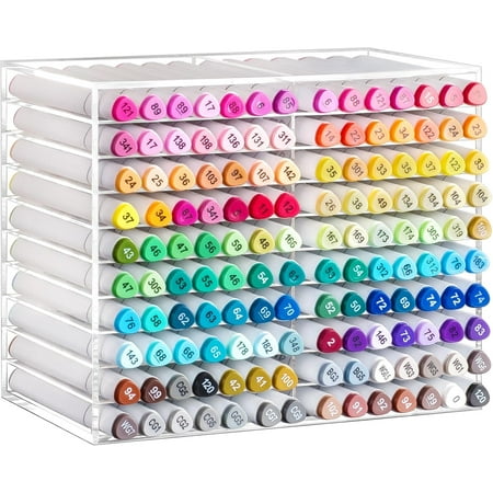 Horizontal Marker Organizer for 140 Markers, Acrylic Large Art Marker Storage Rack for Desk, Drawing Marker Organizer, Vertical Marker Holder Shelf for Acrylic Paint Pens