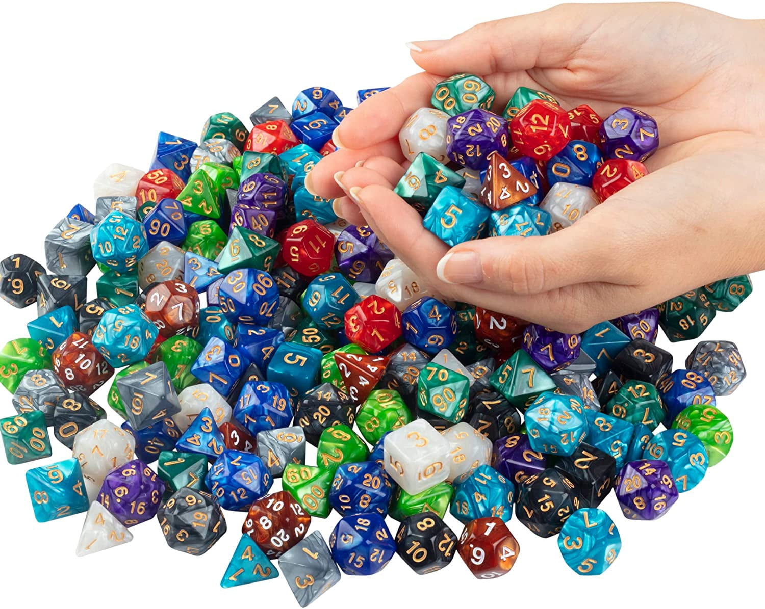 Monster Gaming 200 count Bulk Dice Value Pack-10 Different Marbled Colors -Multi-Colored Assorted Polyhedral Die, Compatible with Dungeons and Dragons, RPG & Board Games- Includes D4 D6 D8 D10 D12 D20
