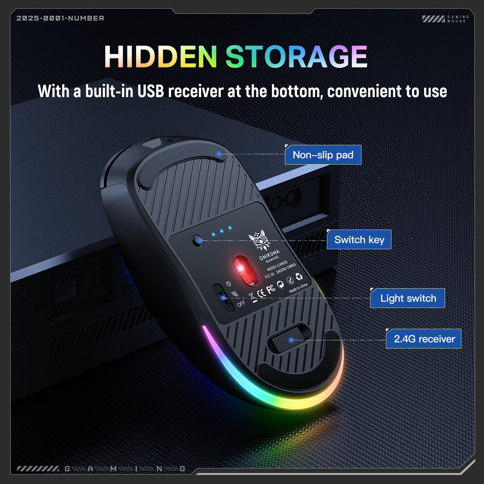 Siivton Wireless Gaming Mouse,  2.4G/Bluetooth 5.3/Wired, 12800 DPI Adjustable, 8 Programmable Buttons, 500mAh Battery, RGB Lighting for PC, Laptop, Mac, PS4/PS5