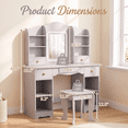 thumbnail image 3 of TLSUNNY Kids Vanity with Lights, Princess Makeup Vanity Desk W/ Open Bookshelf, Cabinet & Shelves, 2 in 1 Toddler Vanity Table & Chair Set, 3 of 11
