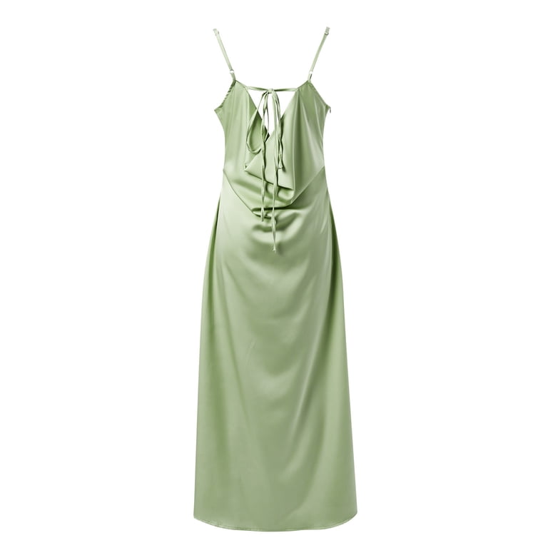 princess polly baby blue dress Oplxuo Summer Satin Spaghetti Strap Cowl Neck Backless Midi Dresses for Women Elegant Tie Low Back Ruched Cocktail Dress, Women's, Size: Small, Green